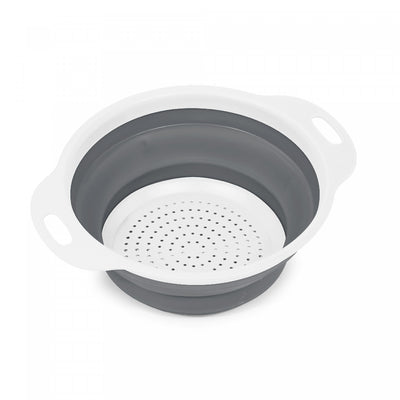 Collapsible Colander Large White/Grey - Set of 2 Cookware|Grande passoire repliable blanche et grise - ensemble de 2 ustensiles de cuisine