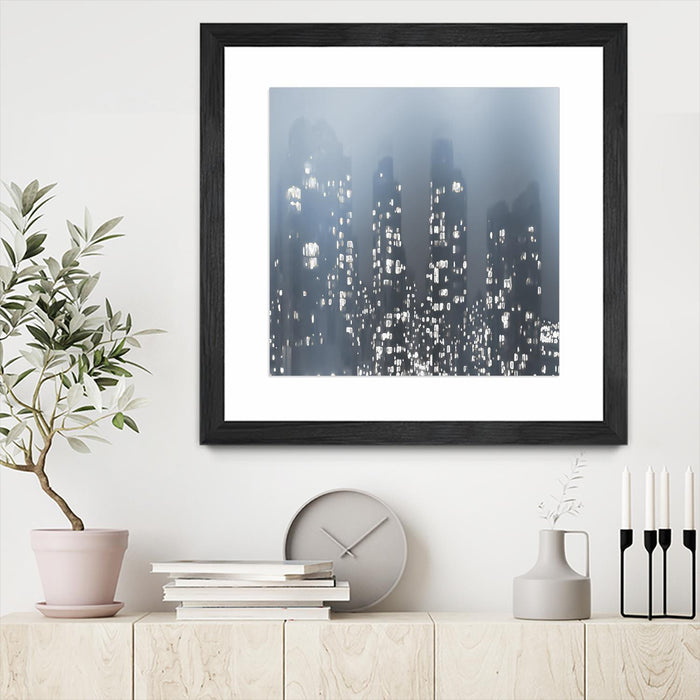 Œuvre d’art murale encadrée noire et mate « Dark City » 30 x 30
