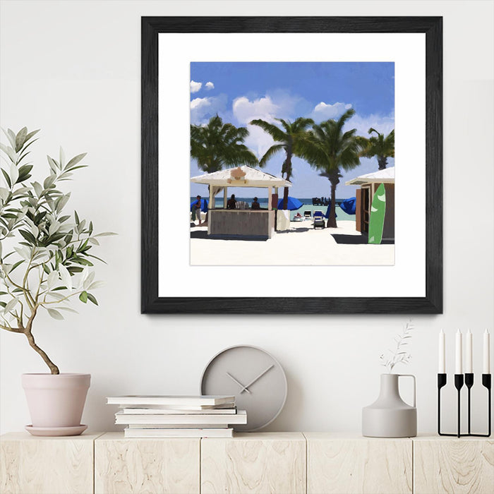 Œuvre d’art murale encadrée noire et mate « Key West Cabana I » 30 x 30