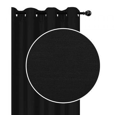 Faux Silk Panel With 8 Grommets Black - Set of 2 Drapes and Blinds|Panneau en similisoie noire avec 8 œillets - ensemble de 2 rideaux et stores