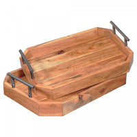 Ensemble de 2 plateaux octogonaux en bois avec poignées droites