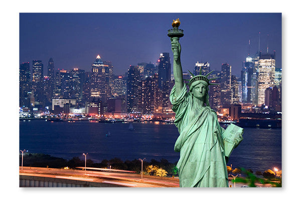  Panorama Of New York City 28 po x 42 po : Cadre d'art mural et panneau de tissu