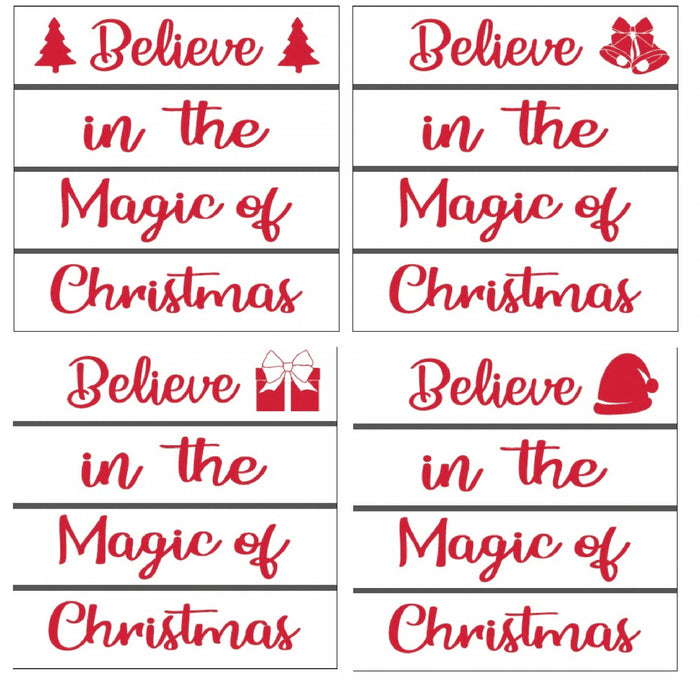 Ensemble de 4 sous-verre « Believe in The Magic of Christmas » en bois et émail
