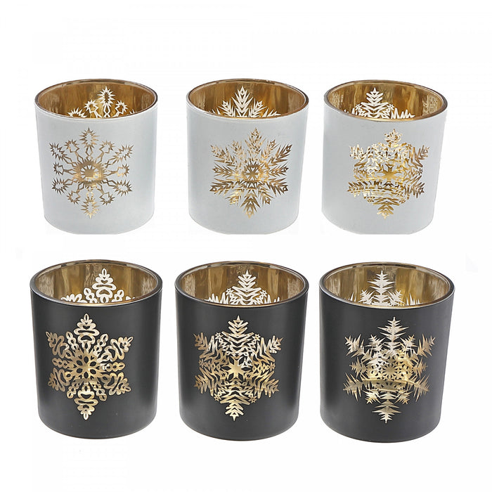 Bougeoirs pour bougie chauffe-plats en verre avec un seul flocon de neige - ensemble de 6 bougeoirs