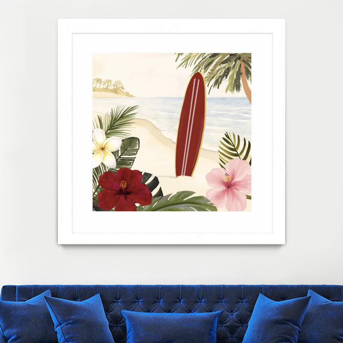 Œuvre d’art murale encadrée blanche et mate « Aloha Ii » 36 x 36