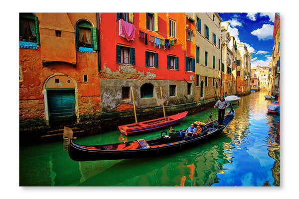  Venice Gondola 28 po x 42 po : Cadre d'art mural et panneau de tissu