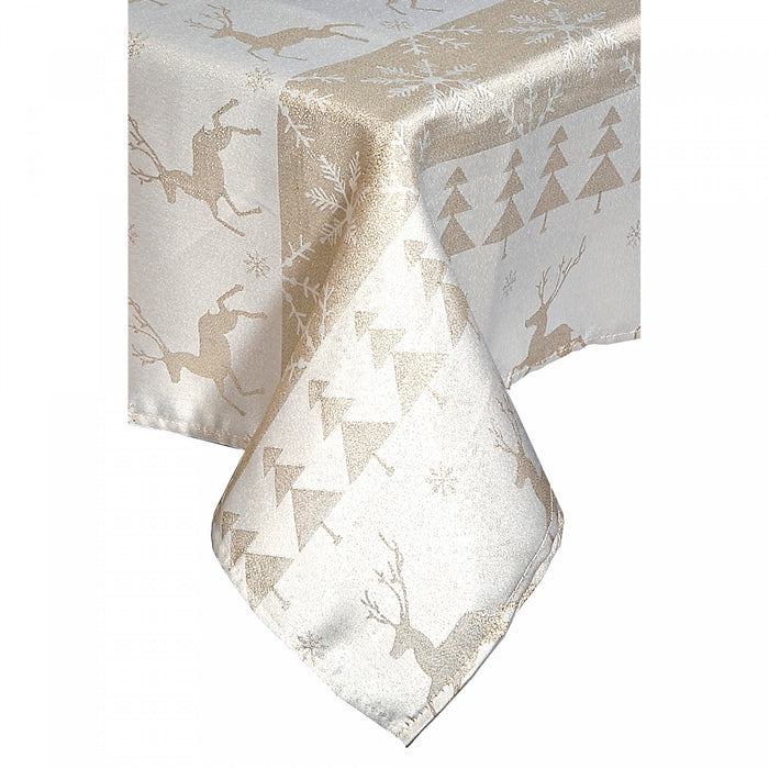Nappe 60 po x 90 po en LurexMC ornée de rennes dorés en saut
