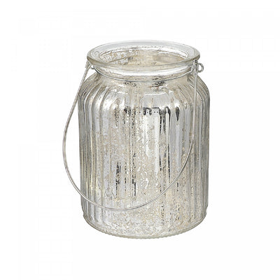 Ribbed Mercury Glass Tealight Holder|Bougeoir pour bougie chauffe-plats en verre de mercure côtelé