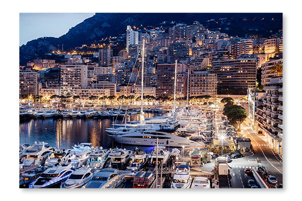  Monaco Yachts 16 po x 24 po : Cadre d'art mural et panneau de tissu