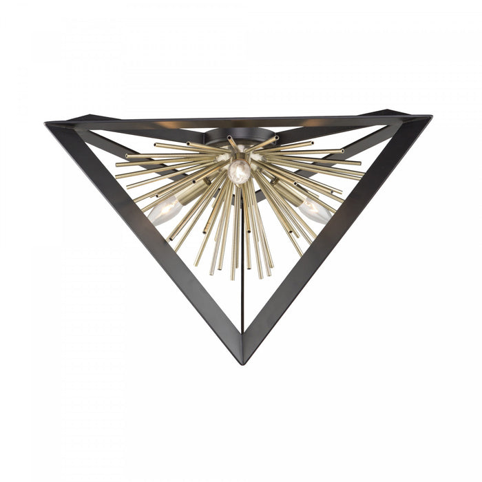 Plafonnier affleuré Sunburst noir mat et laiton satiné