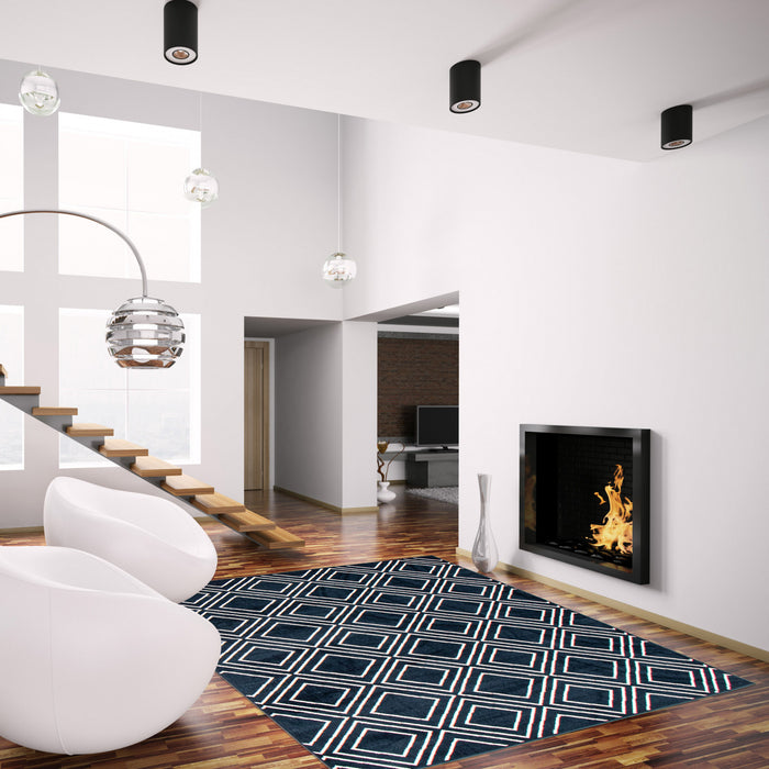 Carpette August bleu marine géodeblanc 5 pi 3 po x 7 pi 3 po