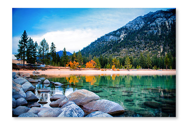  Lake Tahoe 28 po x 42 po : Cadre d'art mural et panneau de tissu