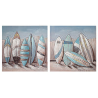 Œuvre d’art murale sur toile peinte à la main représentant des planches de surf - ensemble de 2 décorations murales