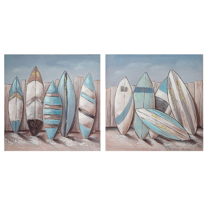 Œuvre d’art murale sur toile peinte à la main représentant des planches de surf - ensemble de 2 décorations murales