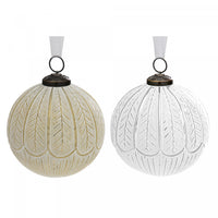 Ornement à motif Art déco de 4 po en verre blanc peint doré ou argenté - ensemble de 4 ornements de Noël