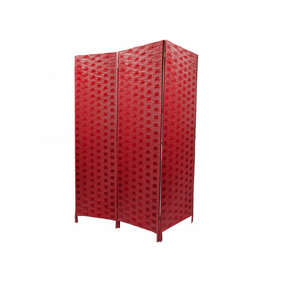 3 Panel Woven Bamboo Screen Burgundy|Paravent bourgogne en bambou tissé à 3 panneaux