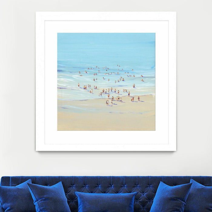 Œuvre d’art murale encadrée blanche et mate « Beach Day I » 30 x 30