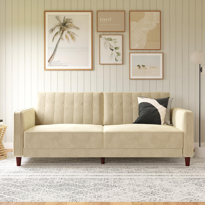 Futon Lenna Atwater Living Dorel Home en velours capitonné - brun clair