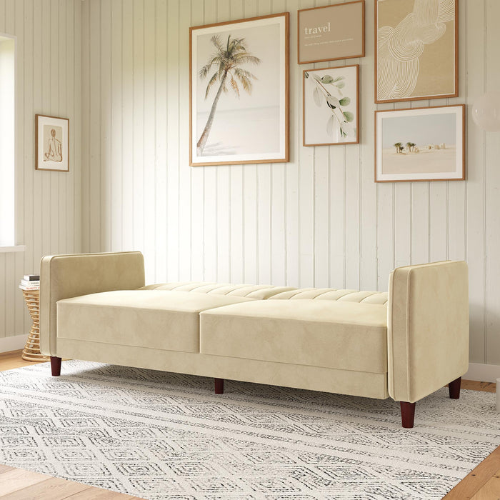 Futon Lenna Atwater Living Dorel Home en velours capitonné - brun clair