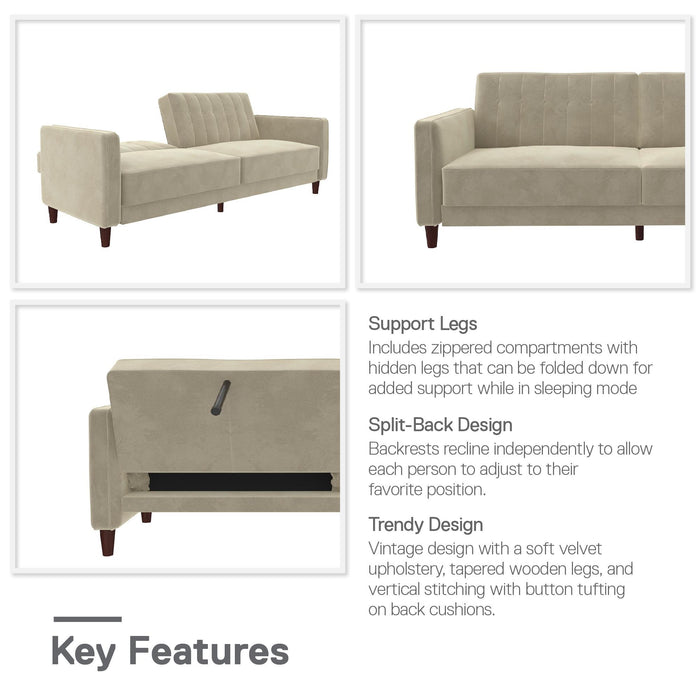 Futon Lenna Atwater Living Dorel Home en velours capitonné - brun clair