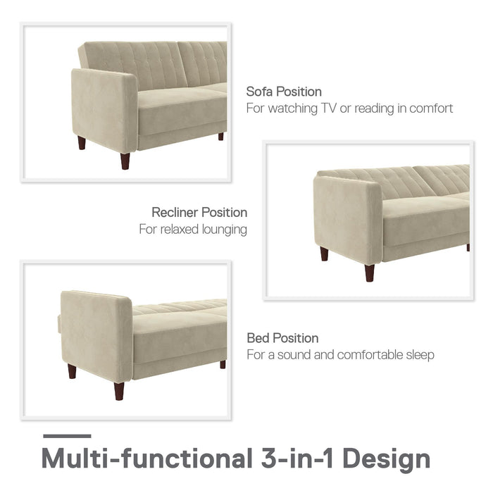 Futon Lenna Atwater Living Dorel Home en velours capitonné - brun clair