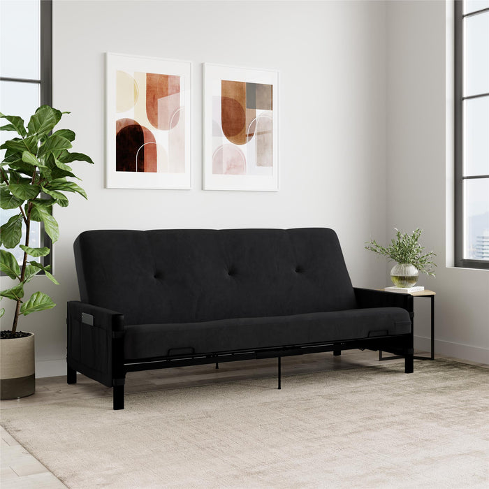Futon DHP en métal avec accoudoir de rangement et matelas de 6 po