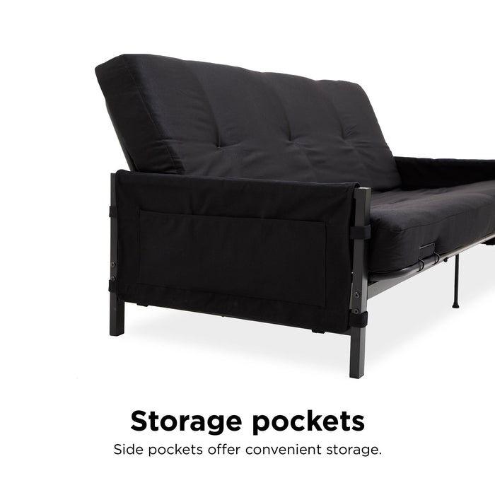 Futon DHP en métal avec accoudoir de rangement et matelas de 6 po
