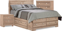 Ens. Yorkdale 5pcs de couleur claire avec lit double de rangement, commode verticale, table de nuit