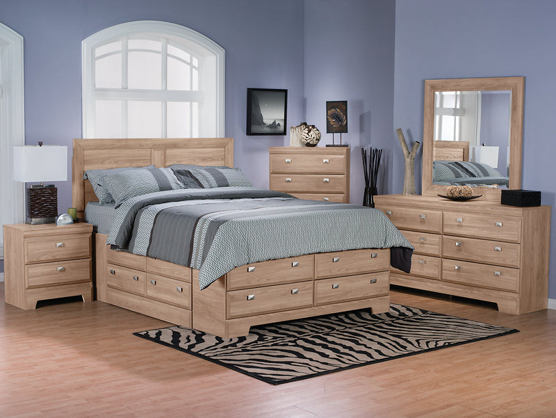 Ens. Yorkdale 5pcs de couleur claire avec lit double de rangement, commode verticale, table de nuit