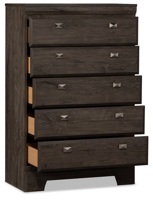 Commode verticale Yorkdale de 31,1 po (L) x 47,4 po (H) à 5 tiroirs pour la chambre à coucher, fabriquée au Canada - grise