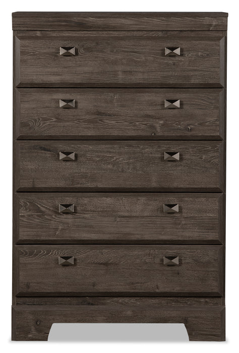 Commode verticale Yorkdale de 31,1 po (L) x 47,4 po (H) à 5 tiroirs pour la chambre à coucher, fabriquée au Canada - grise