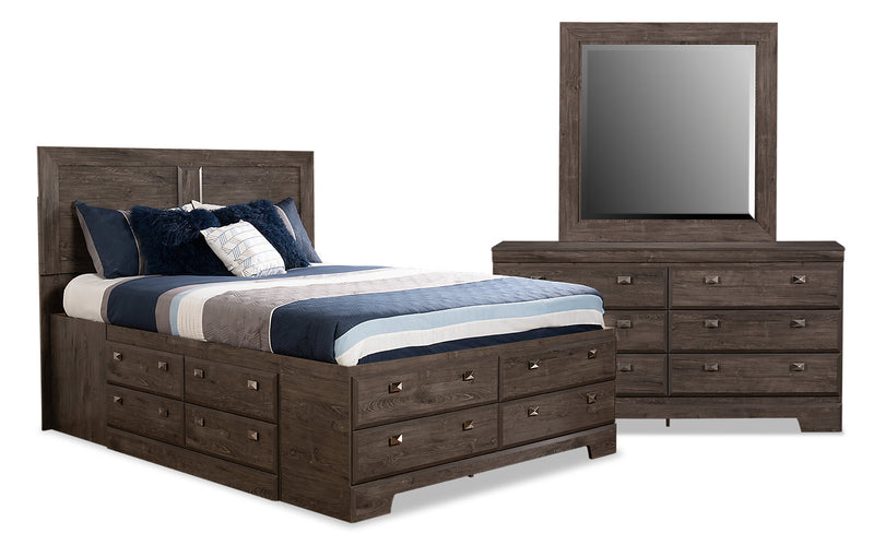 Yorkdale Grey 5-Piece Full Storage Bedroom Package - {Contemporary} style Bedroom Package in Alabaster Oak {Engineered Wood}