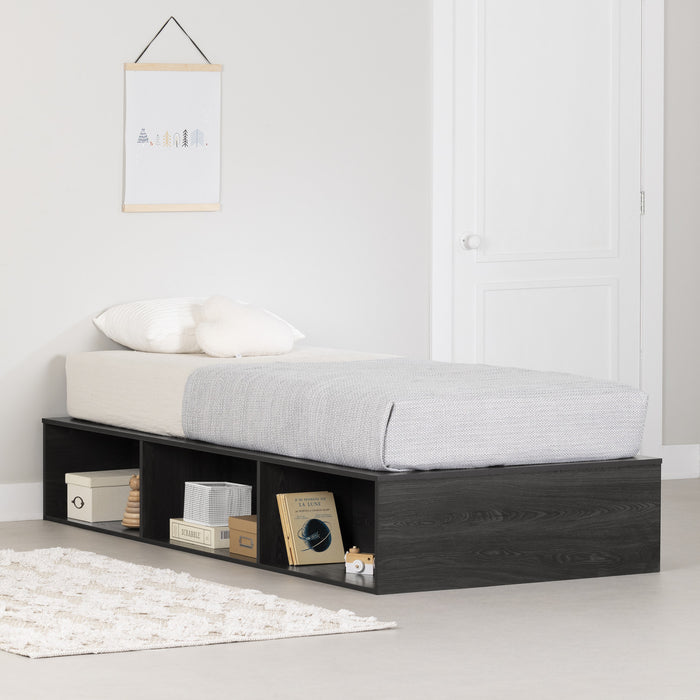 Lit simple plateforme Hourra avec rangement ouvert - chêne gris 