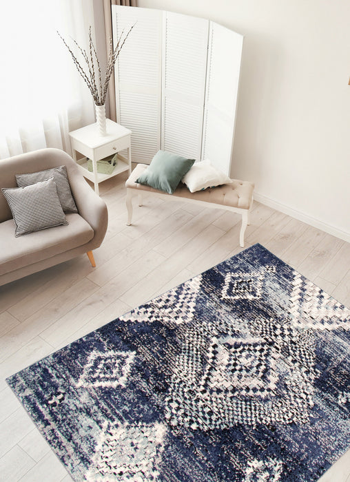Carpette Makondo Mosaique bleu - 5 pi 3 pox 7 pi 3 po