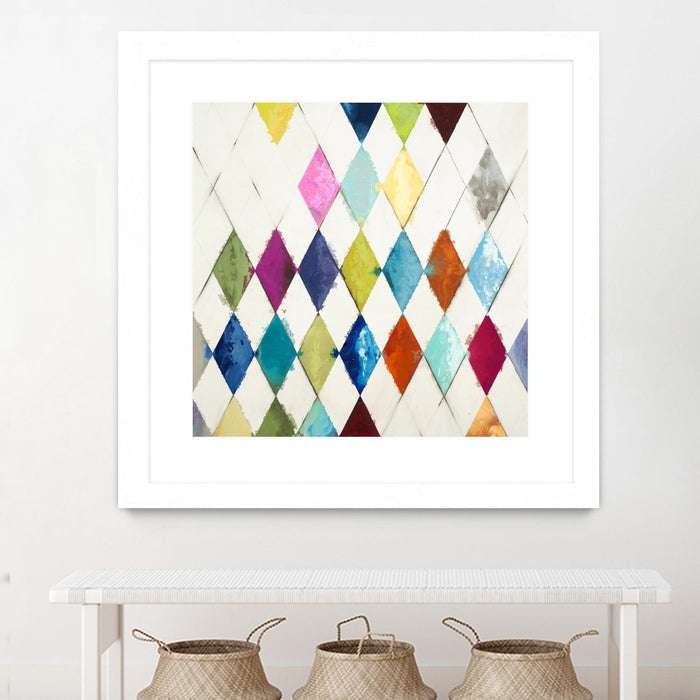 Œuvre d’art murale encadrée blanche et mate « Diamonds » 36 x 36