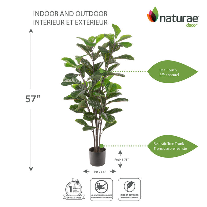 Ficus lyrata artificiel de 57 po pour l’intérieur et l’extérieur en pot noir