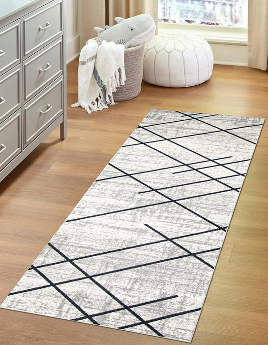 Carpette Damali ivoire et bleue lavable à la machine - 2 pi 6 po x 8 pi 0 po