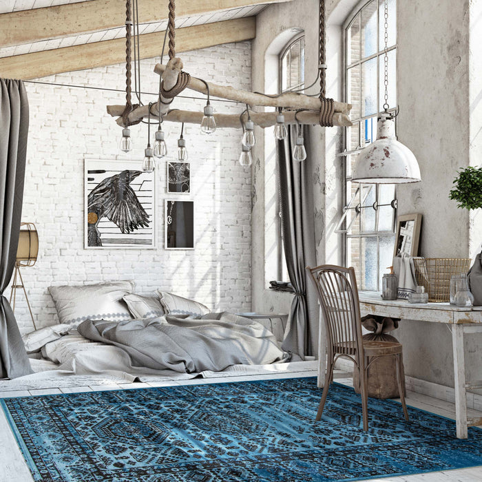 Carpette Jedda bleue 5 pi 3 po x 7 pi 7 po