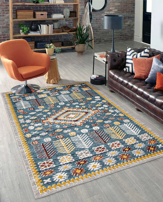 Carpette Gypsy bleue lavable à la machine - 6 pi 0 po x 9 pi 0 po