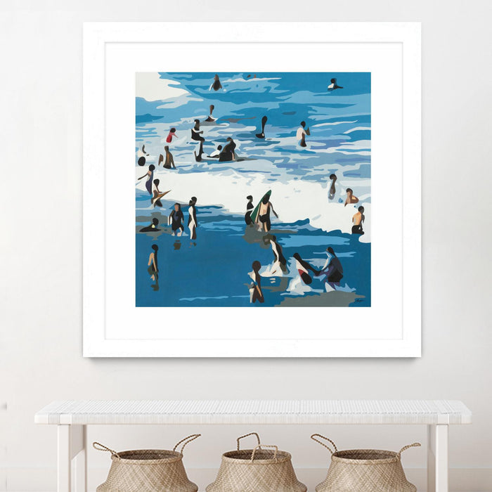 Œuvre d’art murale encadrée blanche et mate « Surf's Up » 36 x 36