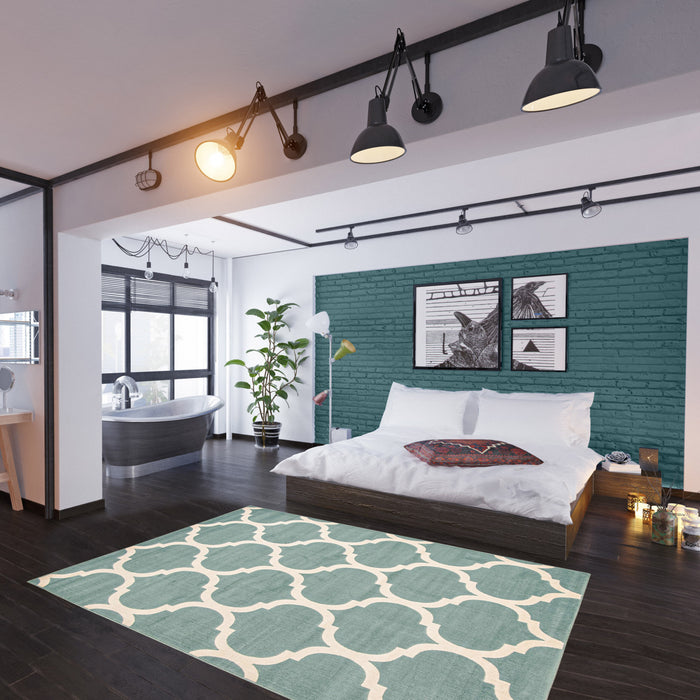 Carpette Aliya turquoise 4 pi 7 po x 6 pi 7 po