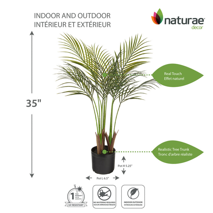 Palmier areca artificiel de 35 po pour l’intérieur et l’extérieur en pot noir