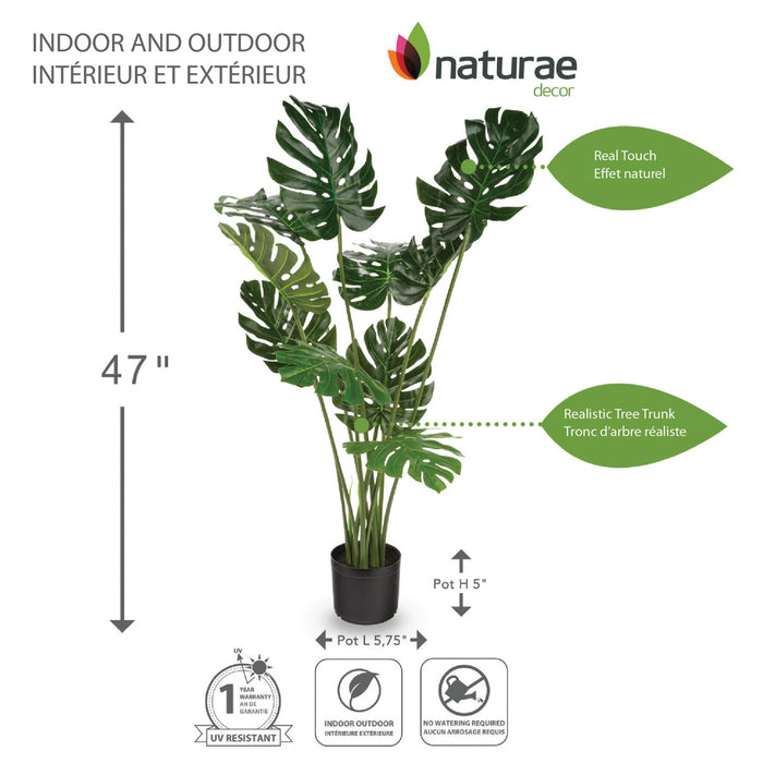 Monstera artificiel de 47 po pour l’intérieur et l’extérieur en pot noir