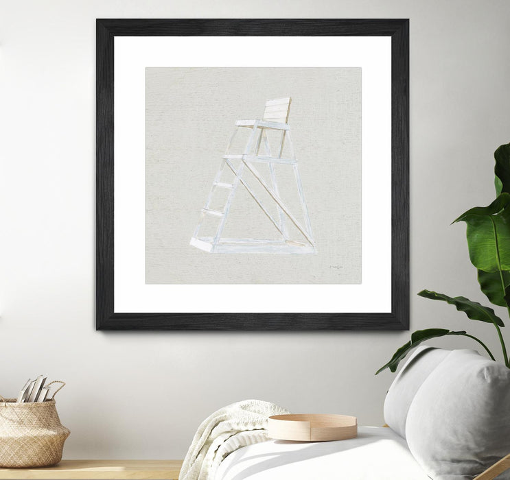 Œuvre d’art murale encadrée noire et mate « Serene Seaside Ii Tan » 30 x 30