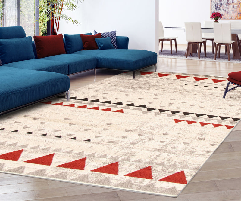 Carpette Raja ivoire-rouge - 3 pi 11 pox 5 pi 7 po