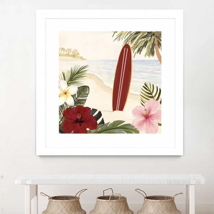 Œuvre d’art murale encadrée blanche et mate « Aloha Ii » 30 x 30