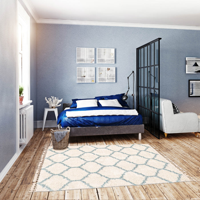 Carpette à poil long Helma Trellis crème 5 pi 3 po x 7 pi 3 po