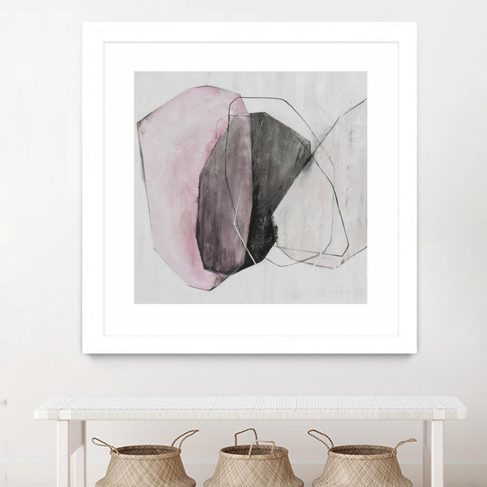 Œuvre d’art murale encadrée blanche et mate « Tickled With Pink » 30 x 30