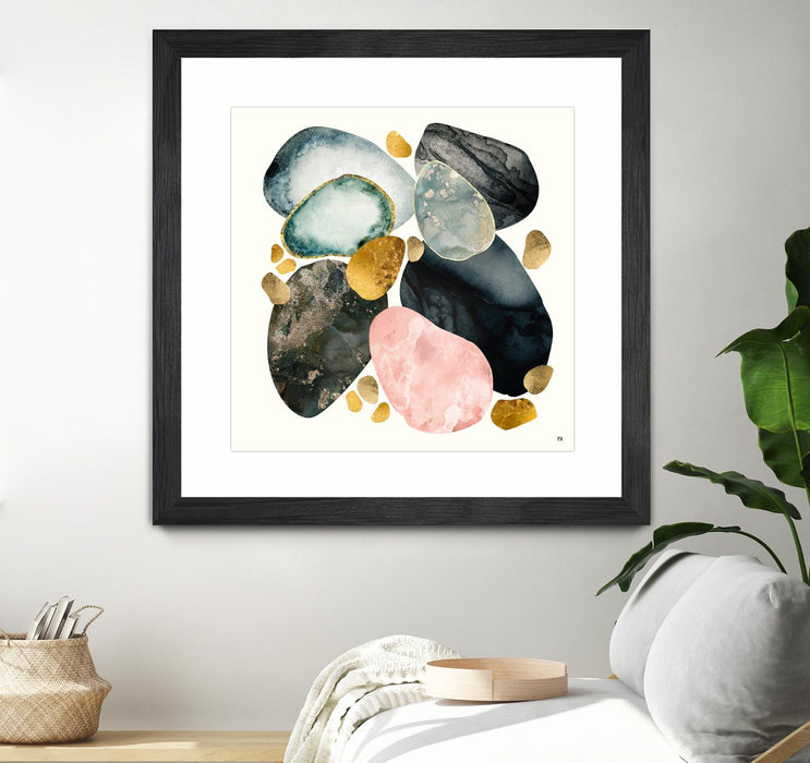 Œuvre d’art murale encadrée noire et mate « Pebble Abstract » 36 x 36