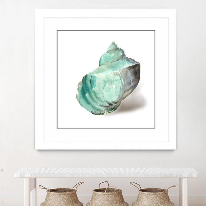 Œuvre d’art murale encadrée blanche et mate « Shell In Mint » 36 x 36